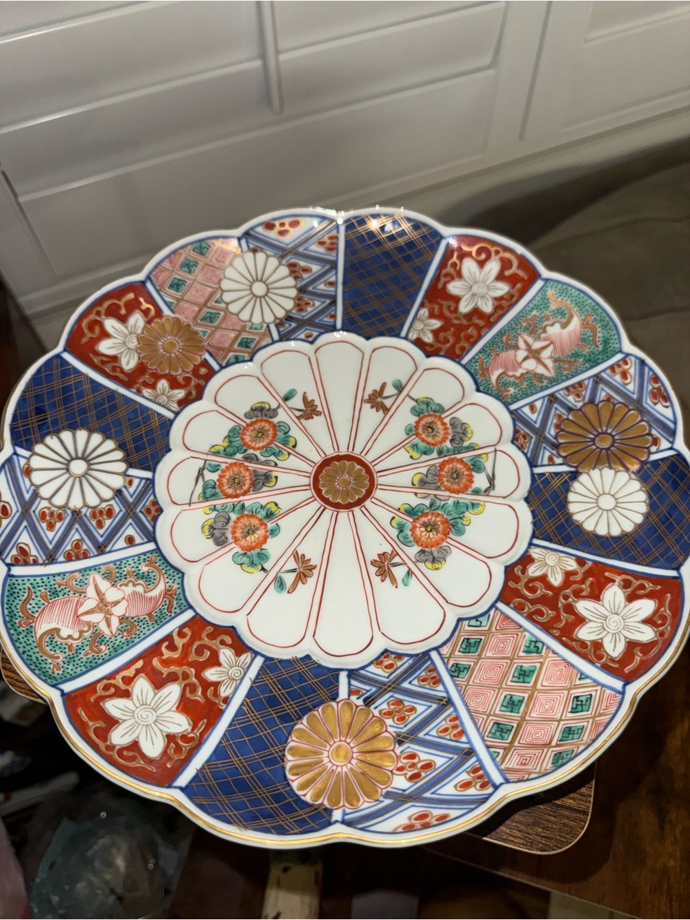 Decorative Floral Imari-Style Ceramic Plate - Blue, Red & White